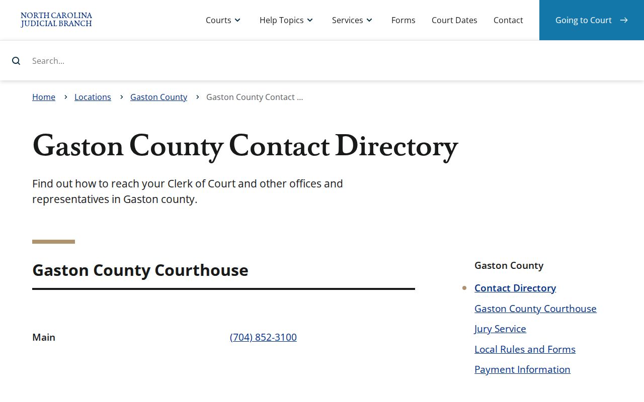 Gaston County criminal case clerk contact directory