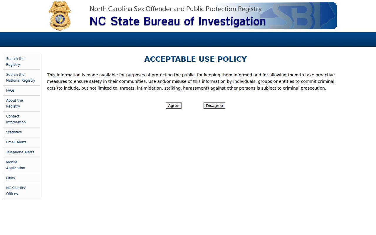 Gaston County sex offender registry search starting screen